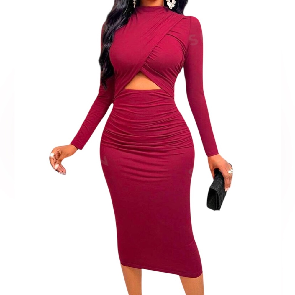 Elegant Burgundy Long Sleeve Dress